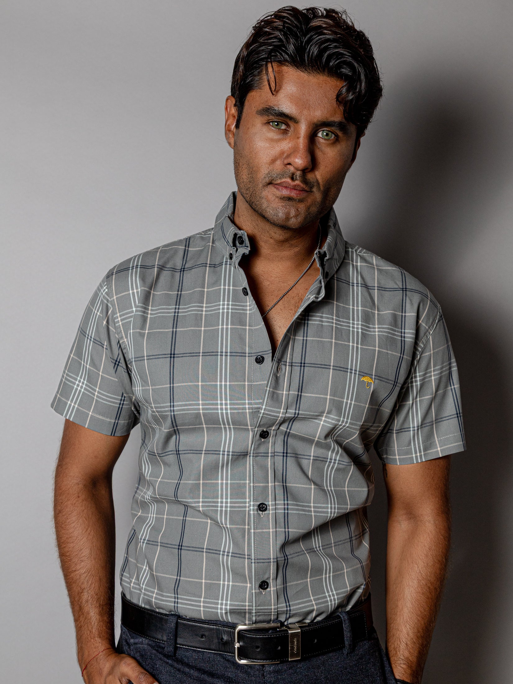 Camisa Hombre Casual, Verde Grisáceo Líneas
