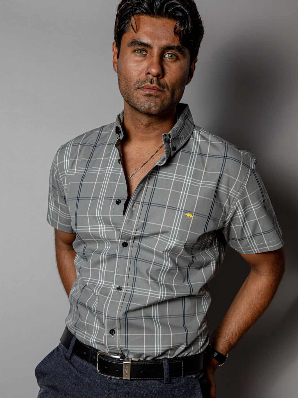Camisa Hombre Casual, Verde Grisáceo Líneas