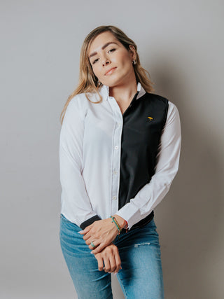 Camisa Mujer Casual Slim Fit Lisa Blanca y Negra