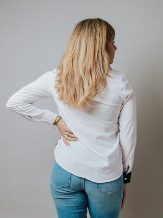 Camisa Mujer Casual Slim Fit Lisa Blanca y Negra