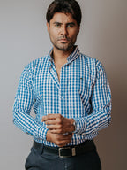 Camisa Hombre Casual Cuadros Azul Grisáceo