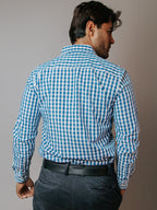 Camisa Hombre Casual Cuadros Azul Grisáceo