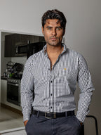 Camisa Hombre Casual Regular Fit Mini Cuadros Negro y Blanco - 34 (S)-Tiendas Platino