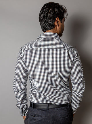 Camisa Hombre Casual Regular Fit Mini Cuadros Negros Y Blanco