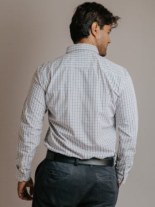 Camisa Hombre Casual Minicuadro Azul Marino y Rojo