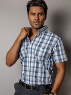 Men's Casual Shirt, Gray, Beige, and White Checkered