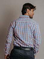 Camisa Hombre Casual Cuadros Naranja y Azul Marino