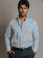 Camisa Hombre Casual Líneas Azul Cielo Melón y Café