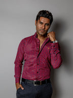 Camisa Casual Hombre,roja Microcuadro Azul Marino - Tiendas Platino Camisas Hombre 34 (S)