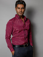 Camisa Casual Hombre,roja Microcuadro Azul Marino - Tiendas Platino Camisas Hombre 34 (S)