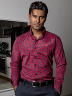 Camisa Casual Hombre,roja Microcuadro Azul Marino - Tiendas Platino Camisas Hombre 34 (S)