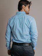 Camisa Hombre Casual Microcuadro Rosa Turquesa y Azul