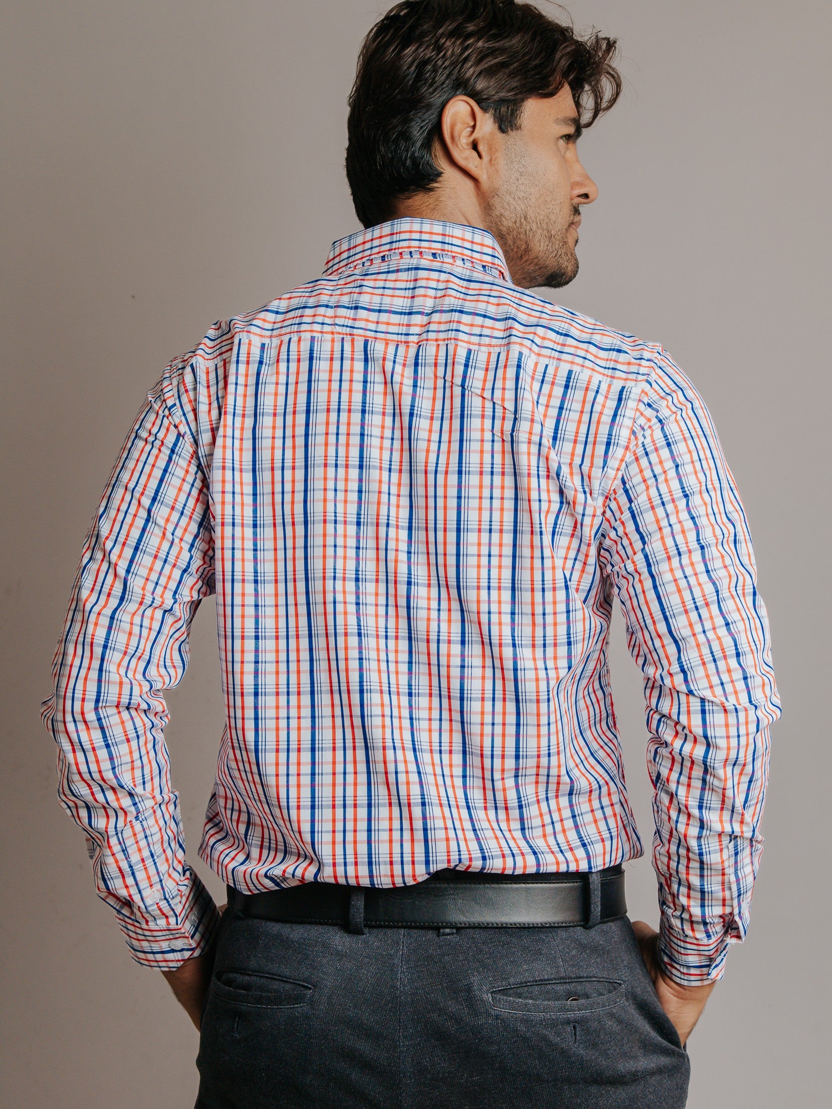 Camisa Hombre Casual Líneas Azul y Rojo