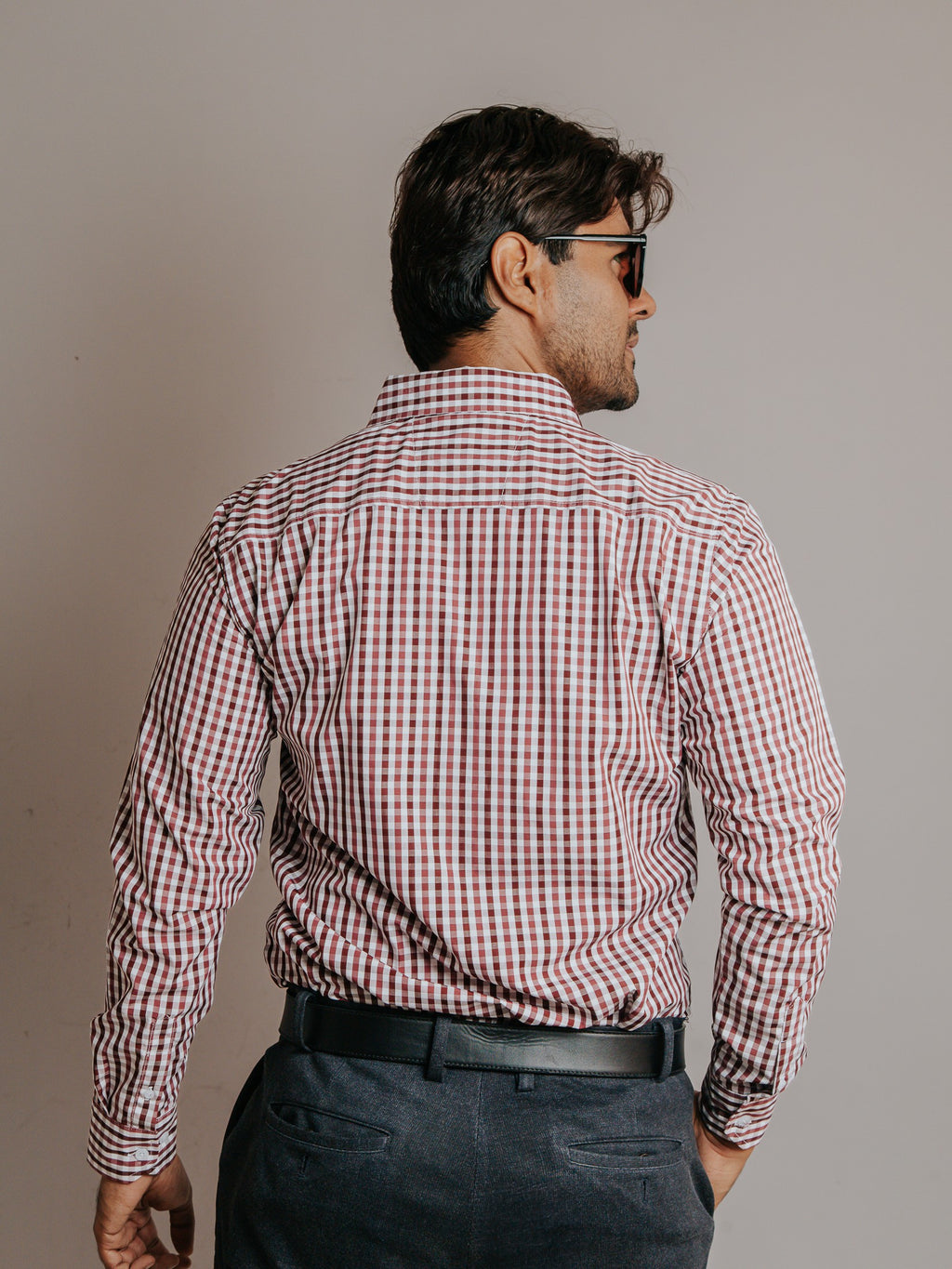 Camisa Hombre Casual Cuadros Vino