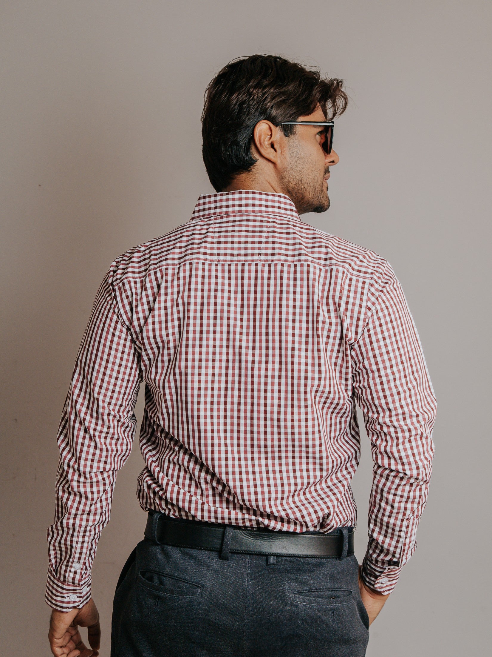 Camisa Hombre Casual Cuadros Vino