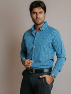 Camisa Hombre Casual Minicuadro Rojo Azul Turquesa y Blanco