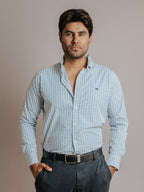 Camisa Hombre Casual Minicuadros Verde Olivo y Gris