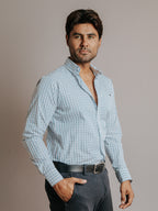 Camisa Hombre Casual Minicuadros Verde Olivo y Gris