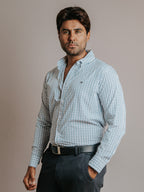 Camisa Hombre Casual Minicuadros Verde Olivo y Gris