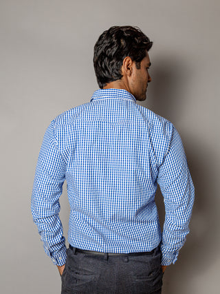 Camisa Hombre Casual Regular Fit Cuadros Chicos Marino, Blancos