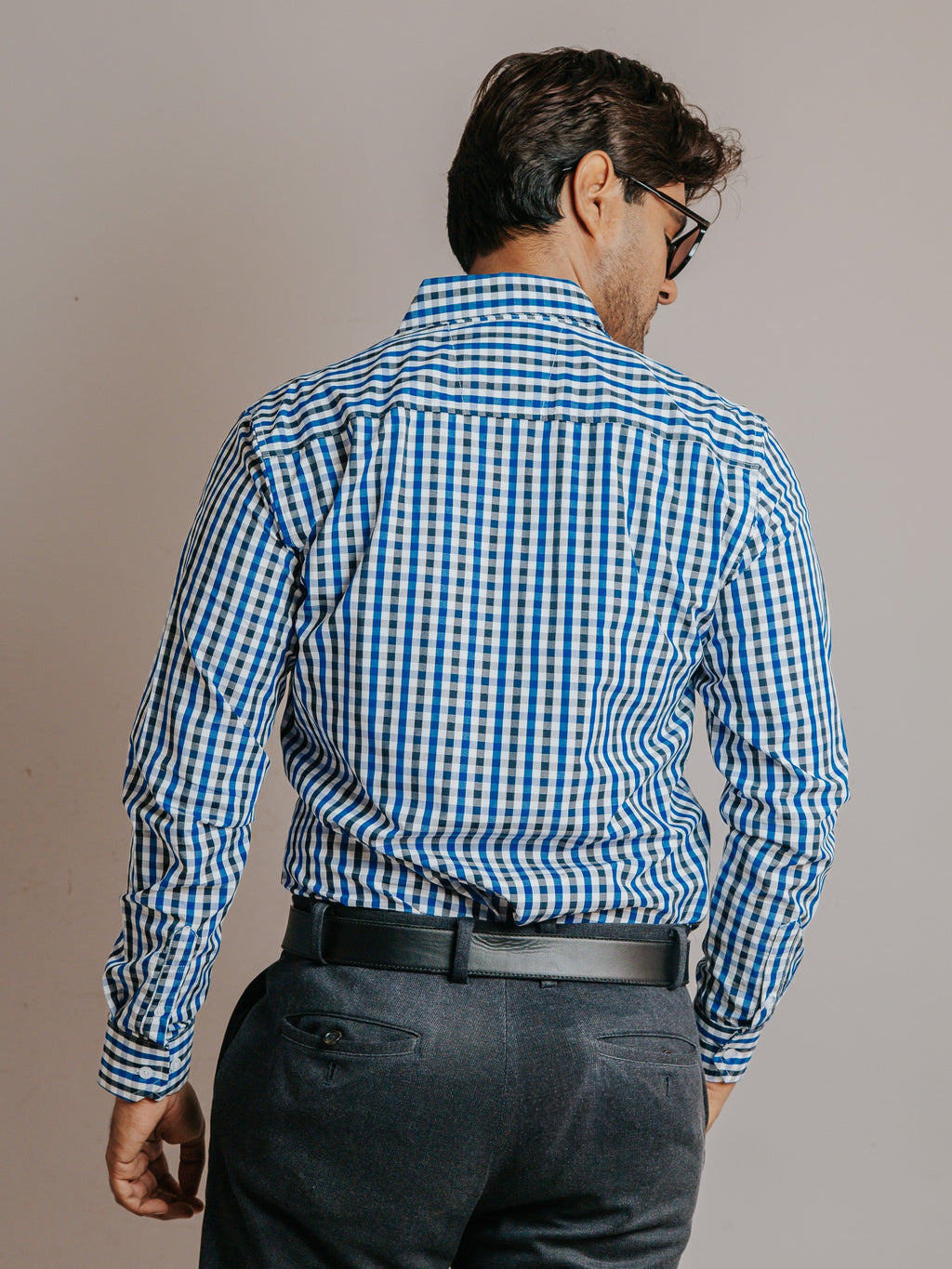 Camisa Hombre Casual Cuadro Azul Rey y Negro