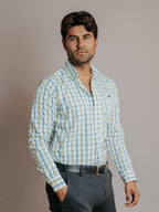 Camisa Hombre Casual Líneas Azul Cielo y Verde