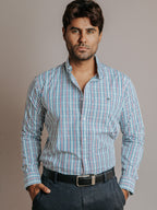Camisa Hombre Casual  Minicuadro Azul Marino Vino y Turquesa