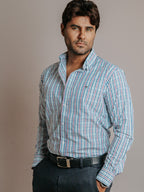Camisa Hombre Casual  Minicuadro Azul Marino Vino y Turquesa