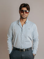 Camisa Hombre Casual Cuadros Gris y Azul