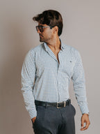 Camisa Hombre Casual Cuadros Gris y Azul