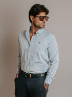 Camisa Hombre Casual Cuadros Gris y Azul