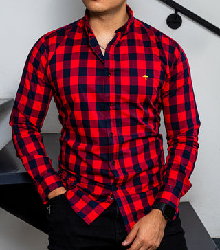 Camisa Hombre Slim Fit Cuadros Negros, Rojos