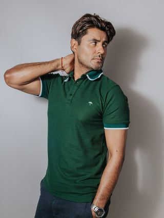 Playera Tipo Polo Hombre Slim Fit Verde Detalles Blancos