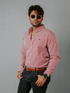 Camisa Hombre Casual Microcuadro Rojo