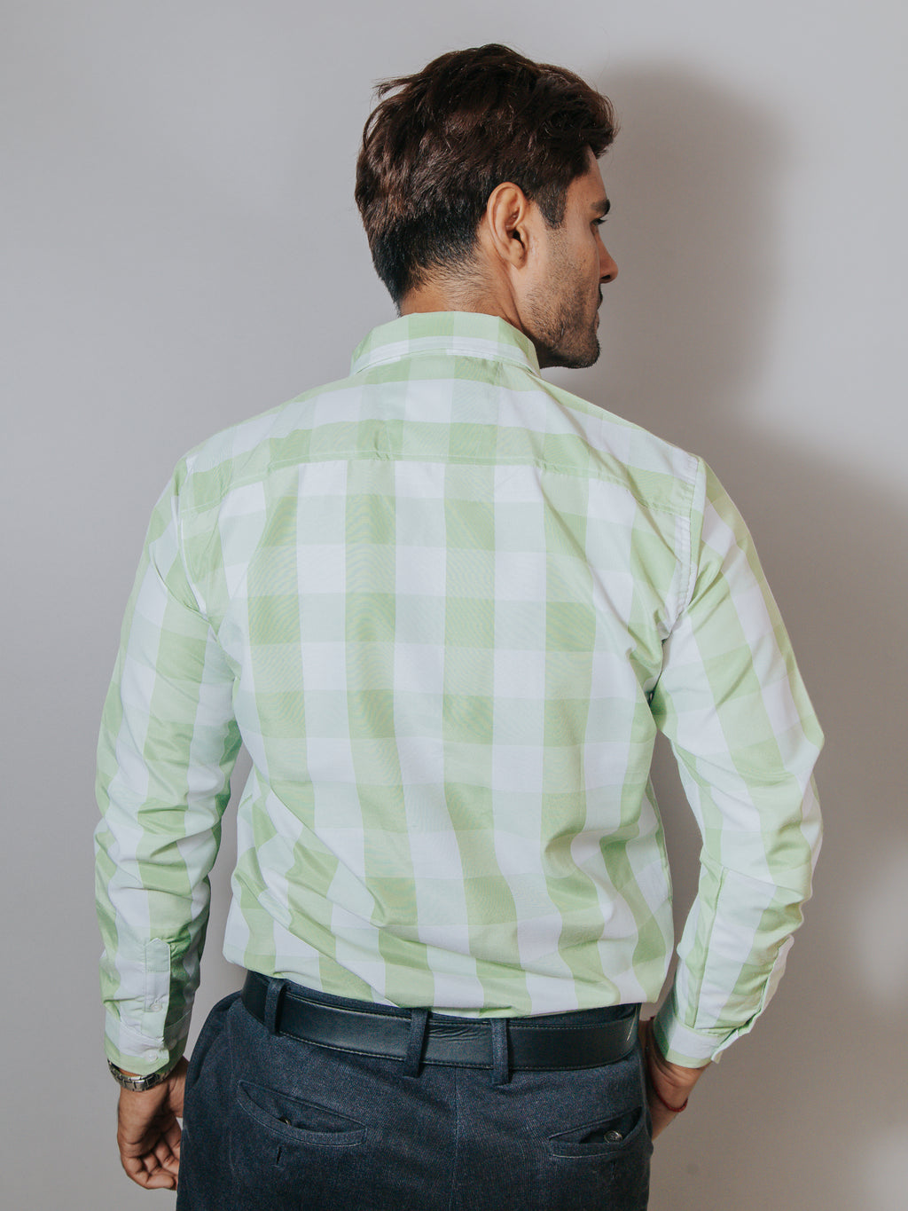Camisa Hombre Casual Cuadros Verde y Blanco