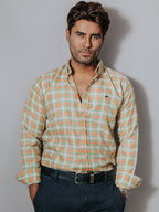 Camisa Hombre Casual Cuadros Verde Melón y Blanco