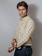 Camisa Hombre Casual Cuadros Verde Melón y Blanco
