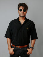 Camisa Hombre Casual Lisa Negro Oversize