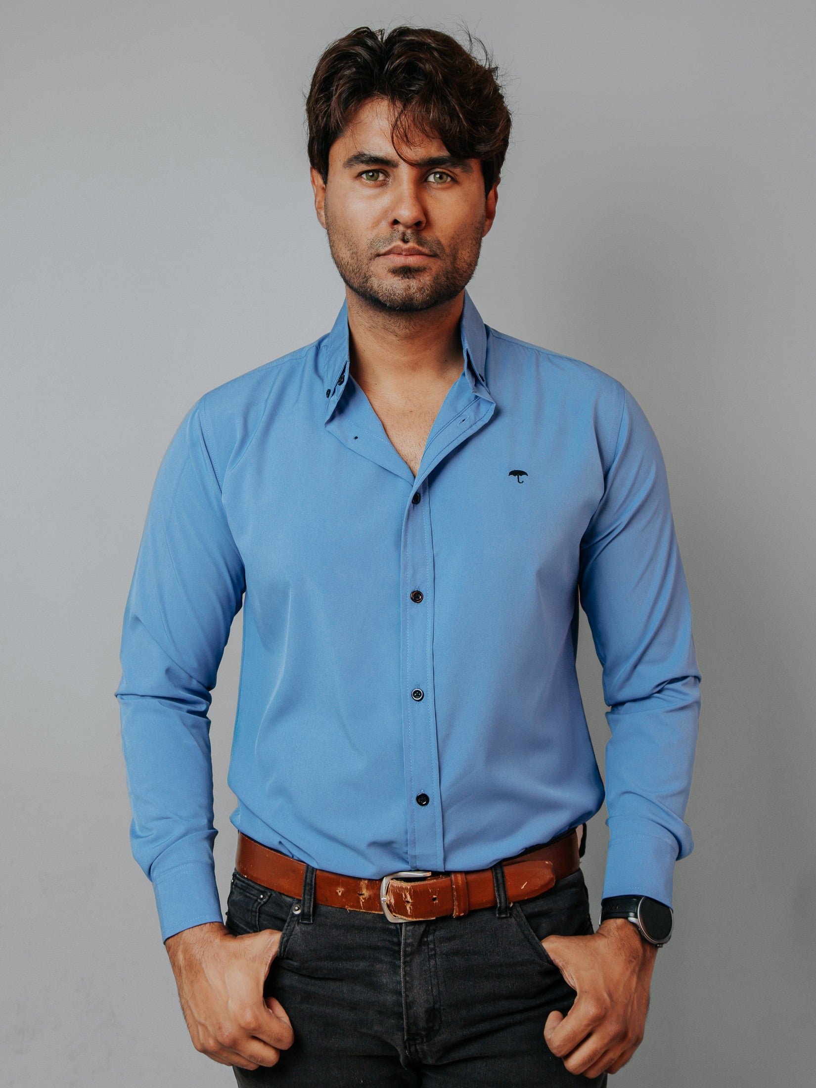 Camisa Hombre Casual Lisa Azul Maya