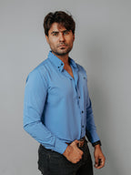 Camisa Hombre Casual Lisa Azul Maya