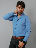 Camisa Hombre Casual Lisa Azul Maya