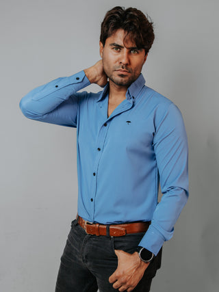 Camisa Hombre Casual Lisa Azul Maya