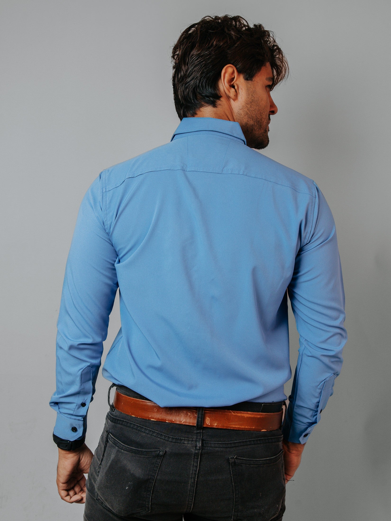 Camisa Hombre Casual Lisa Azul Maya