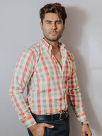 Camisa Hombre Casual Cuadros Verde Rosa y Blanco