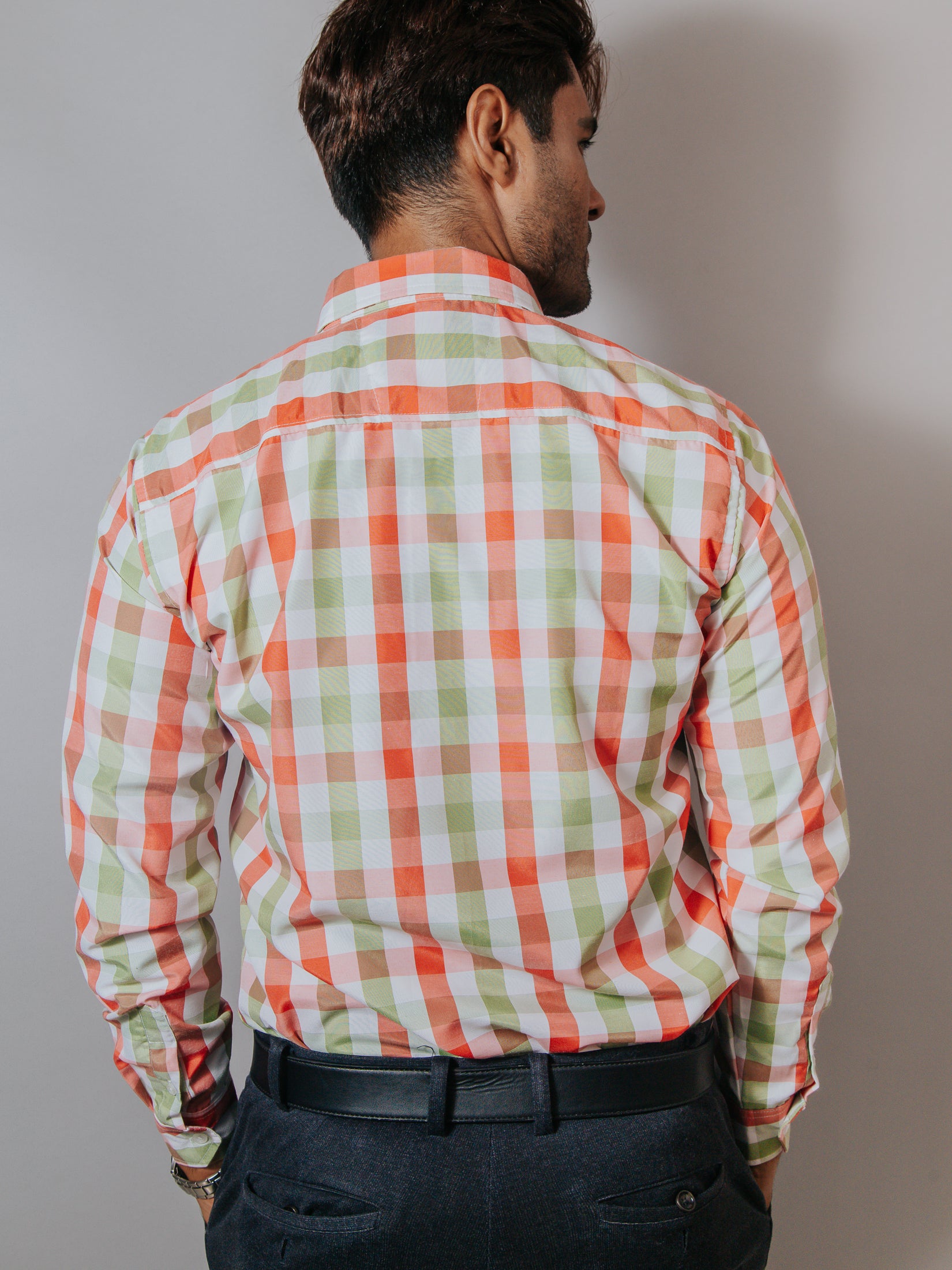 Camisa Hombre Casual Cuadros Verde Rosa y Blanco