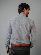 Camisa Hombre Casual Microcuadro Negro