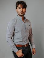 Camisa Hombre Casual Microcuadro Negro