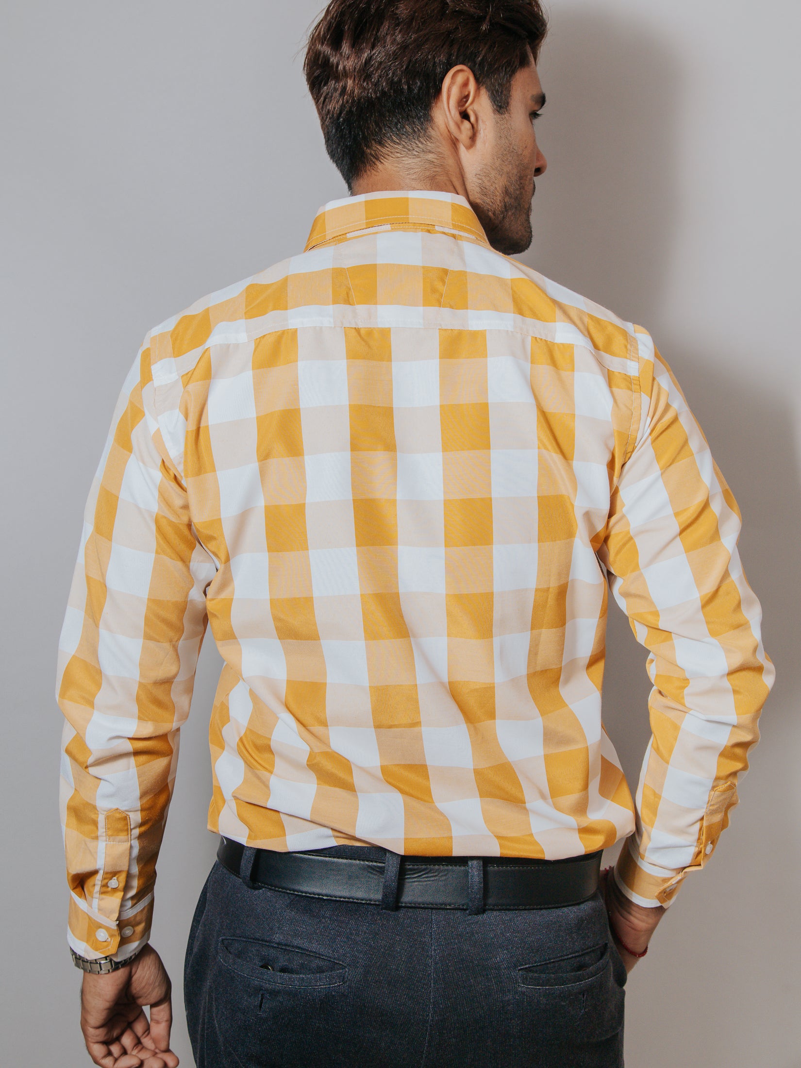 Camisa Hombre Cuadros Caramel y Blanco