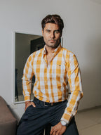 Camisa Hombre Cuadros Caramel y Blanco