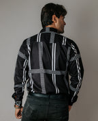 Camisa Hombre Casual Negra Pistache Grecas Blancas